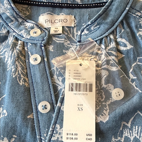 Anthropologie The Aly Puff-Sleeve Blouse by Pilcro Blue White SIZE XS NEW - Picture 5 of 7